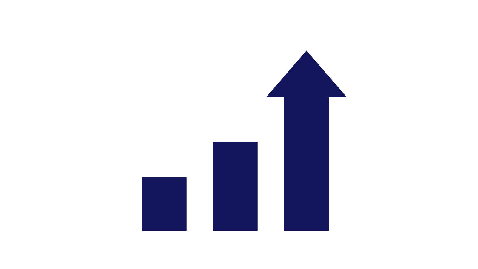 3 bars increasing in height, with the right-most bar possessing an arrow pointing upward.